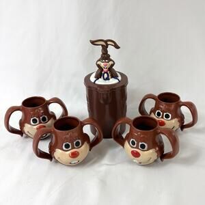 Vtg Nestle Quik Bunny Rabbit Chocolate Milk Mixer Pitcher & 2 Handled Cup Set